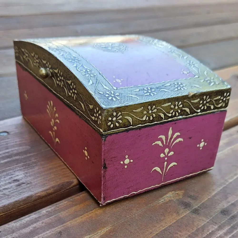 World Market Micheala Dome Jewelry Box Hand Painted India Boho Folk Art